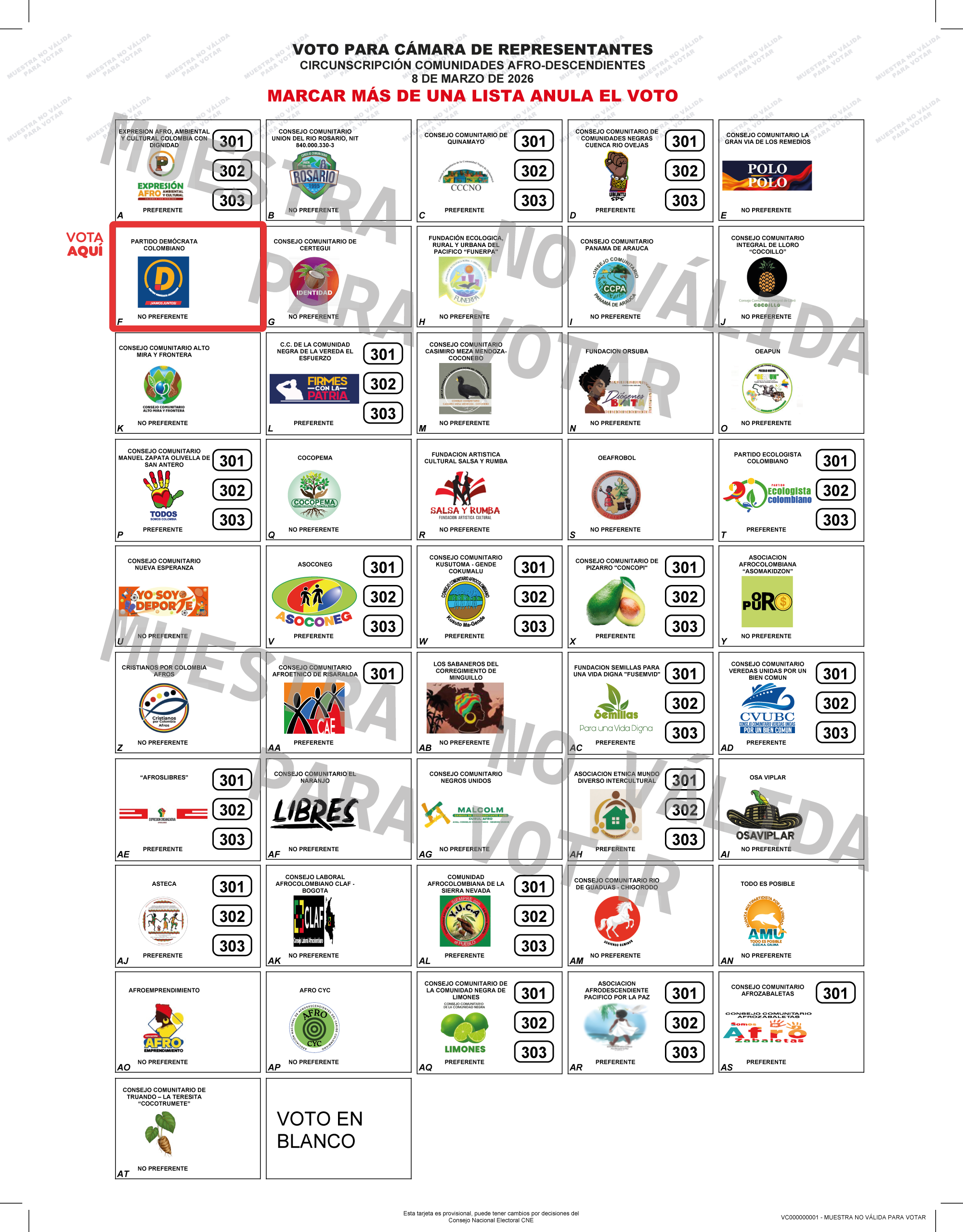 Tarjetón real completo